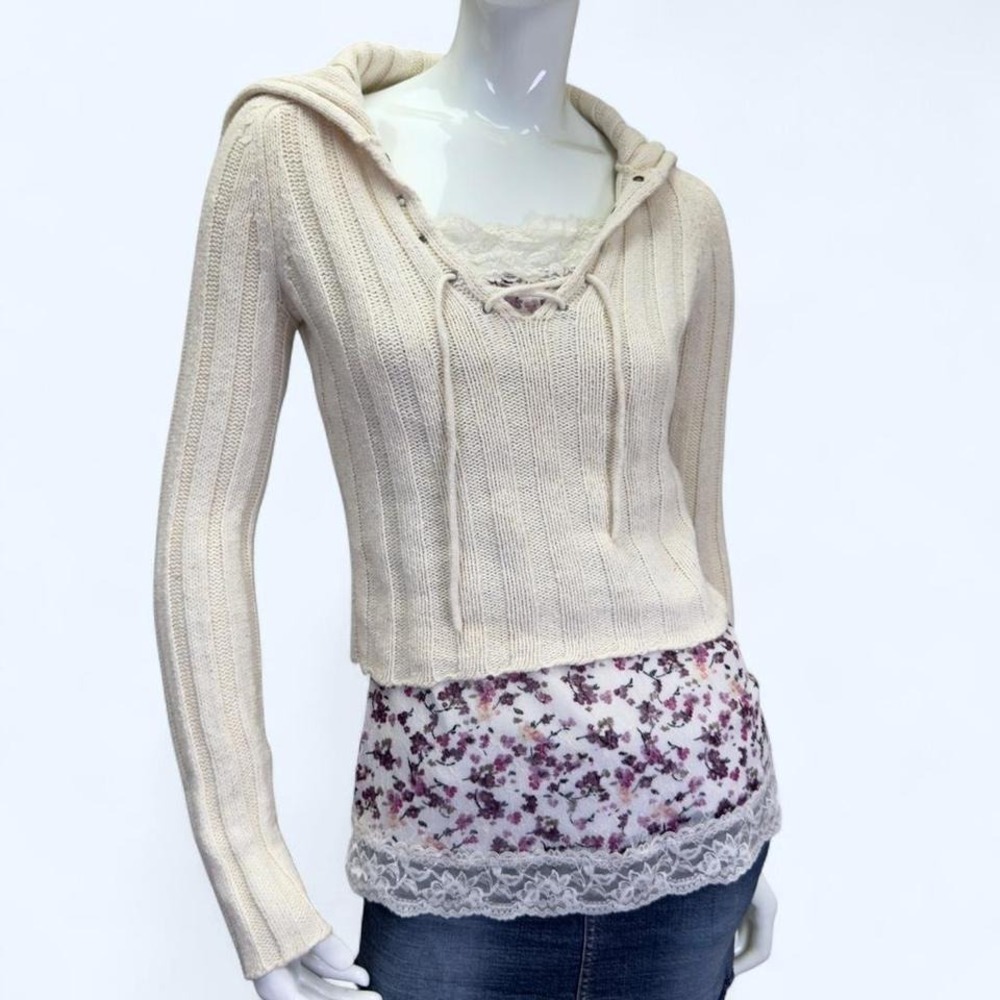 Abercrombie & Fitch‎ Y2K Lace-Up wool blend Ribbed Knit Sweater